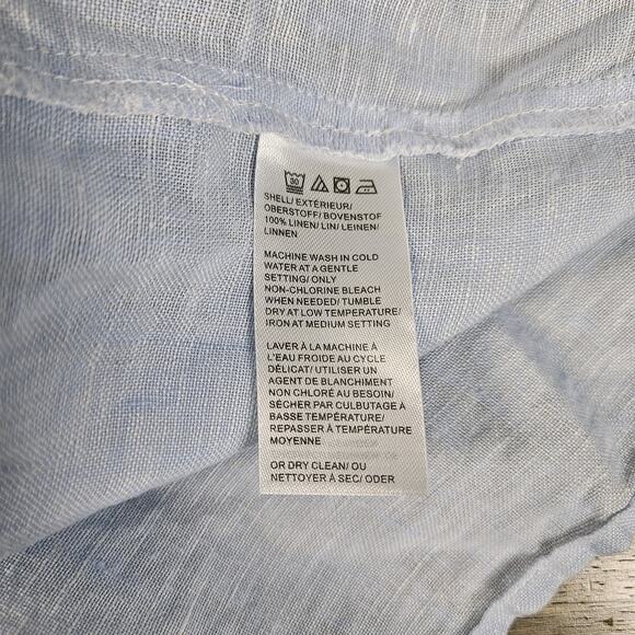 Saks Fifth Avenue Linen Peplum Top Short Sleeve Pale Blue Tie Back Size Medium - Picture 4 of 5